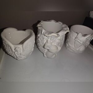 Lot Of Plaster Planters; Angel, Fox & Bunny Rabbit Set For DIY Painting